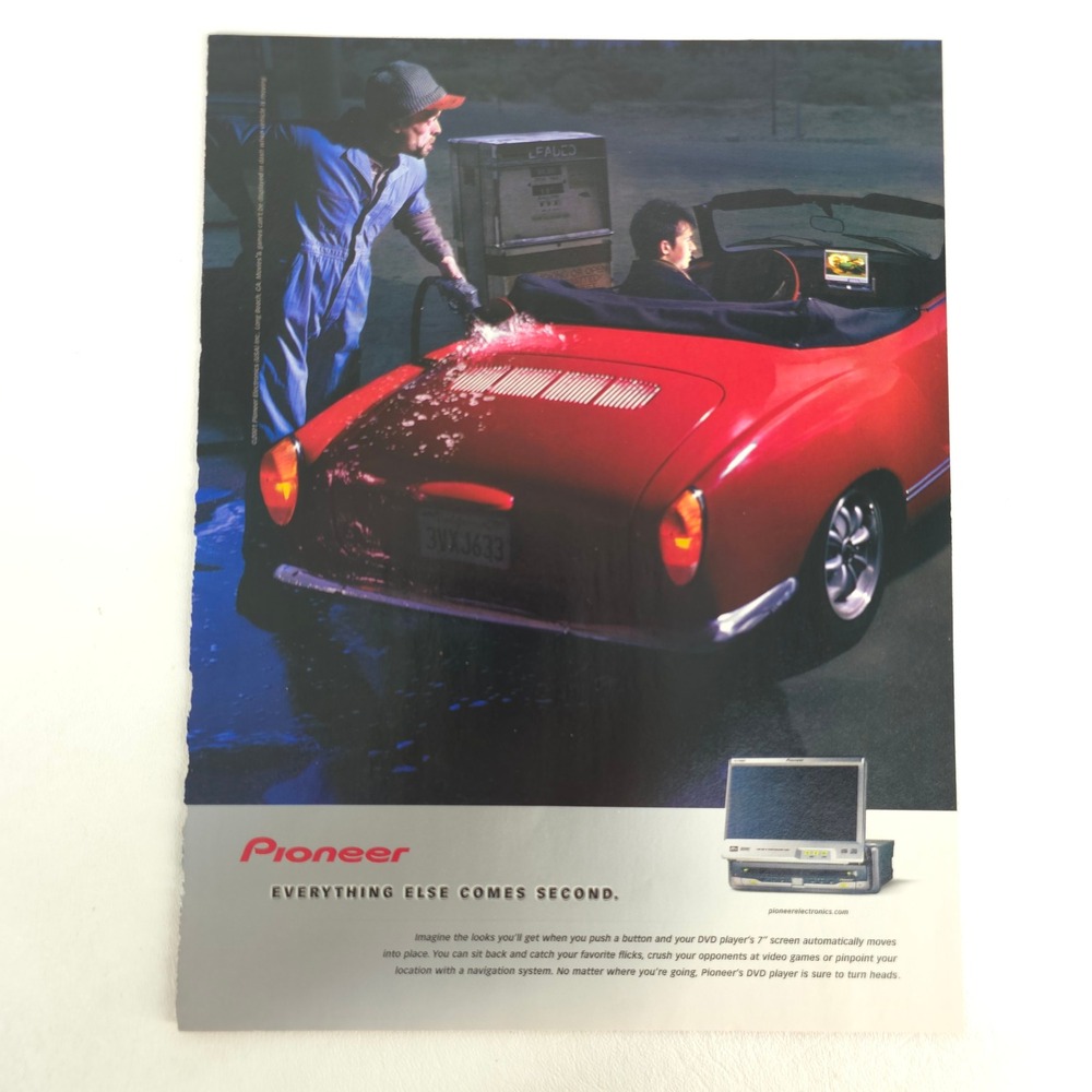 Pioneer Volkswagen Karmann Ghia Convertible DVD Player Car Audio Print Ad 2001